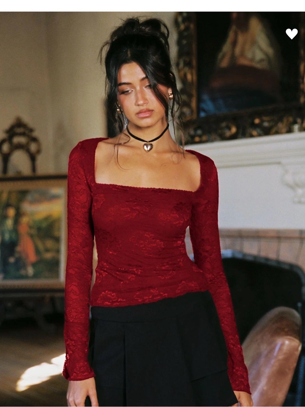 NWT Princess Polly Red Lace Square Neck Long-Sleeve Top